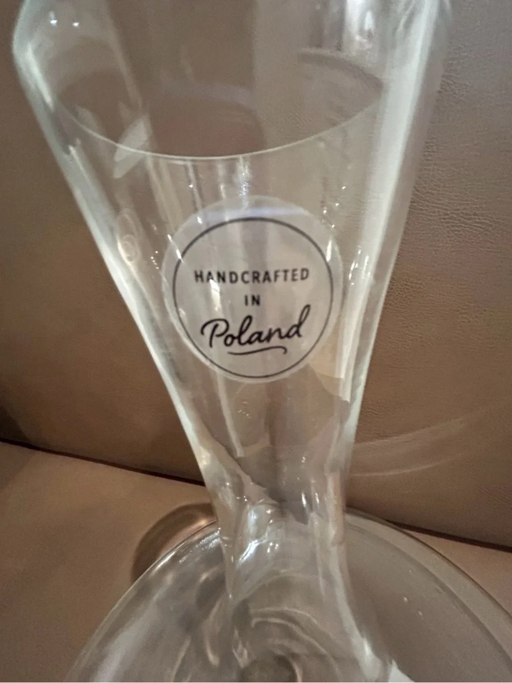 Wine Decanter Handcrafted In Poland Wide Base Clear Glass 11” Tall Barware